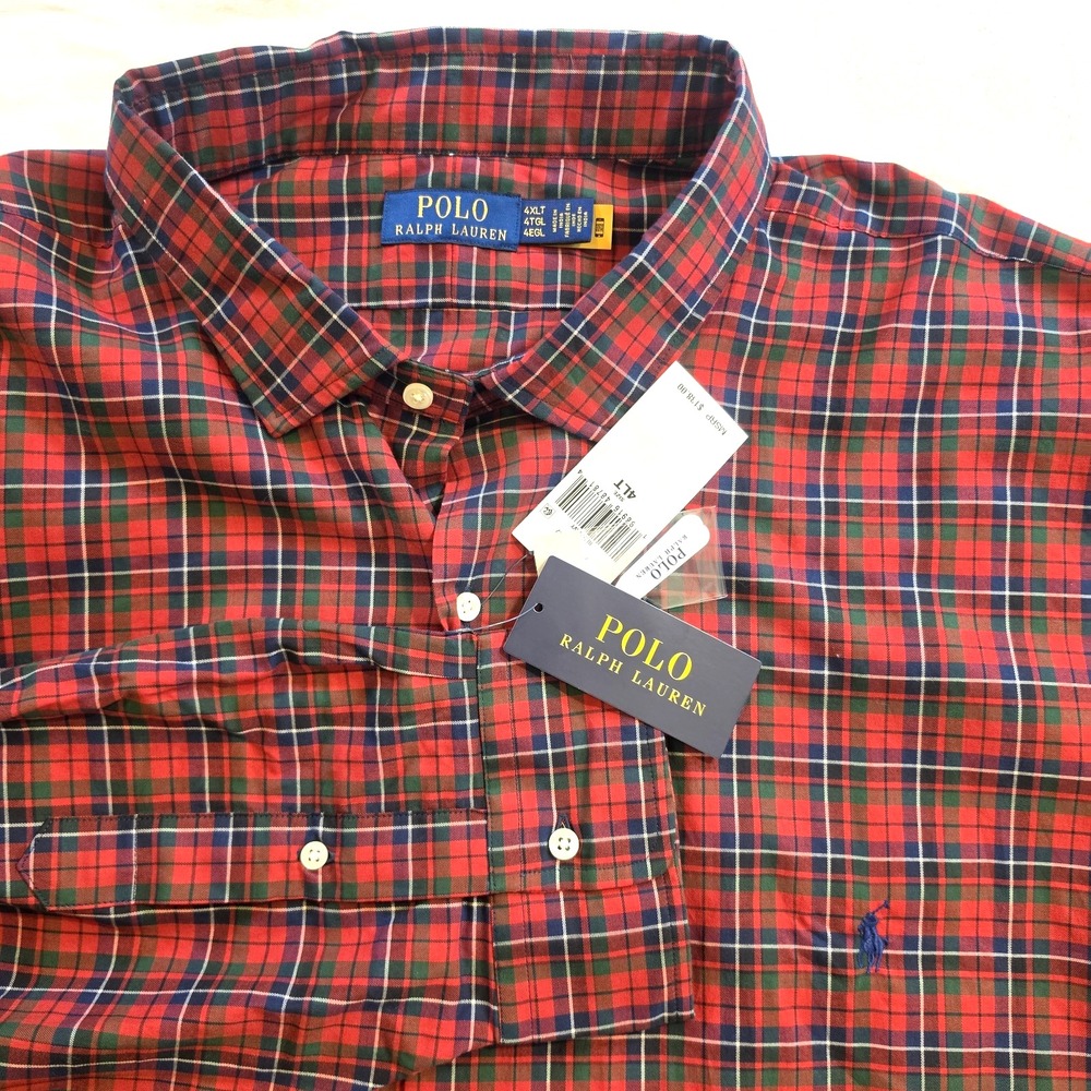 POLO RALPH LAUREN Mens 4XLT Red Check Long Sleeve Button Shirt NWT! - $138